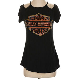 Y2K Harley-Davidson Short Sleeve Tee Black Orange Women's Small